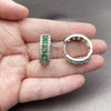 Argolla Huggie 02.267.0096.8.25 Rodio Laminado, Diseño de Cluster, con Zirconia Cubica Verde, Pulido, Rodinado