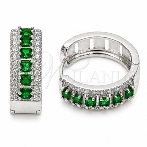 Argolla Huggie 02.267.0096.8.25 Rodio Laminado, Diseño de Cluster, con Zirconia Cubica Verde, Pulido, Rodinado