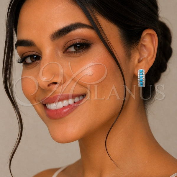 Argolla Huggie 02.267.0096.9.25 Rodio Laminado, Diseño de Cluster, con Zirconia Cubica Turquoise y Blanca, Pulido, Rodinado