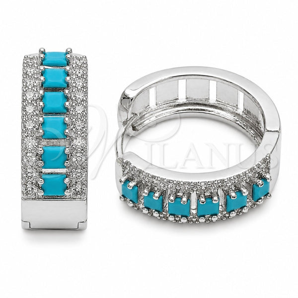 Argolla Huggie 02.267.0096.9.25 Rodio Laminado, Diseño de Cluster, con Zirconia Cubica Turquoise y Blanca, Pulido, Rodinado