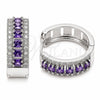 Argolla Huggie 02.267.0096.10.25 Rodio Laminado, Diseño de Cluster, con Zirconia Cubica Amatista y Blanca, Pulido, Rodinado