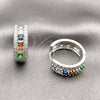 Argolla Huggie 02.267.0096.11.25 Rodio Laminado, Diseño de Cluster, con Zirconia Cubica Multicolor y Blanca, Pulido, Rodinado
