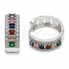 Argolla Huggie 02.267.0096.11.25 Rodio Laminado, Diseño de Cluster, con Zirconia Cubica Multicolor y Blanca, Pulido, Rodinado