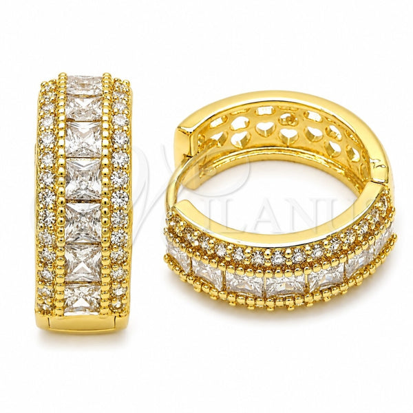 Argolla Huggie 02.267.0097.20 Oro Laminado, Diseño de Cluster, con Zirconia Cubica Blanca, Pulido, Tono Dorado