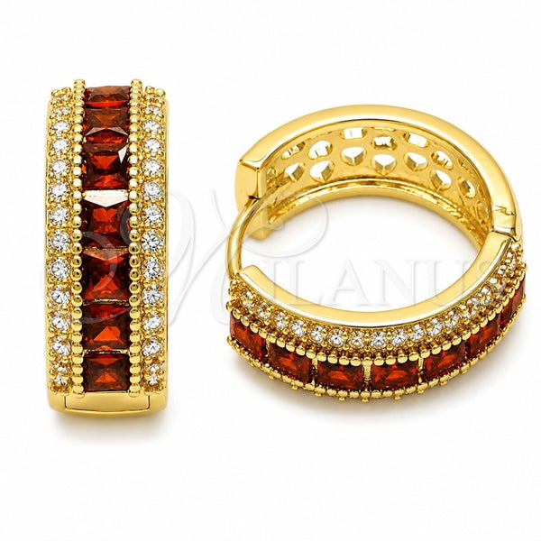 Argolla Huggie 02.267.0097.1.20 Oro Laminado, Diseño de Cluster, con Zirconia Cubica Granate y Blanca, Pulido, Tono Dorado