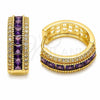 Argolla Huggie 02.267.0097.4.20 Oro Laminado, Diseño de Cluster, con Zirconia Cubica Amatista y Blanca, Pulido, Tono Dorado
