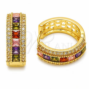 Argolla Huggie 02.267.0097.5.20 Oro Laminado, Diseño de Cluster, con Zirconia Cubica Multicolor, Pulido, Tono Dorado