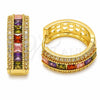 Argolla Huggie 02.267.0097.5.20 Oro Laminado, Diseño de Cluster, con Zirconia Cubica Multicolor, Pulido, Tono Dorado