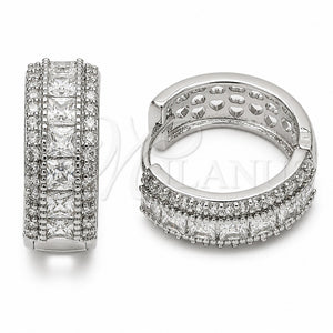 Argolla Huggie 02.267.0097.6.20 Rodio Laminado, Diseño de Cluster, con Zirconia Cubica Blanca, Pulido, Rodinado