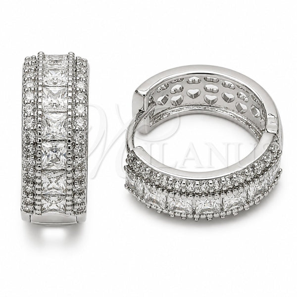 Argolla Huggie 02.267.0097.6.20 Rodio Laminado, Diseño de Cluster, con Zirconia Cubica Blanca, Pulido, Rodinado