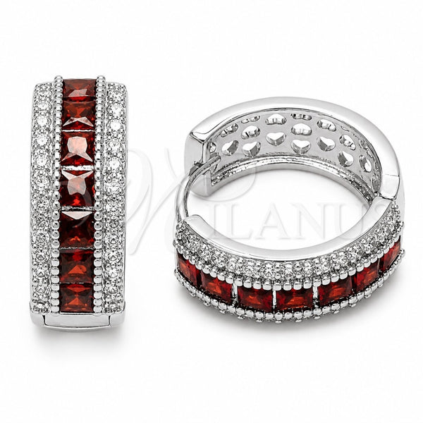 Argolla Huggie 02.267.0097.7.20 Rodio Laminado, Diseño de Cluster, con Zirconia Cubica Granate y Blanca, Pulido, Rodinado