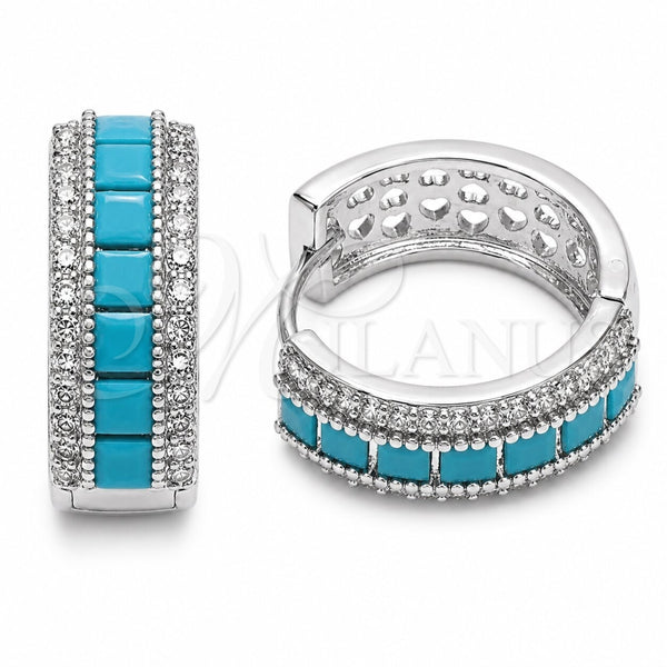 Argolla Huggie 02.267.0097.9.20 Rodio Laminado, Diseño de Cluster, con Zirconia Cubica Turquoise y Blanca, Pulido, Rodinado
