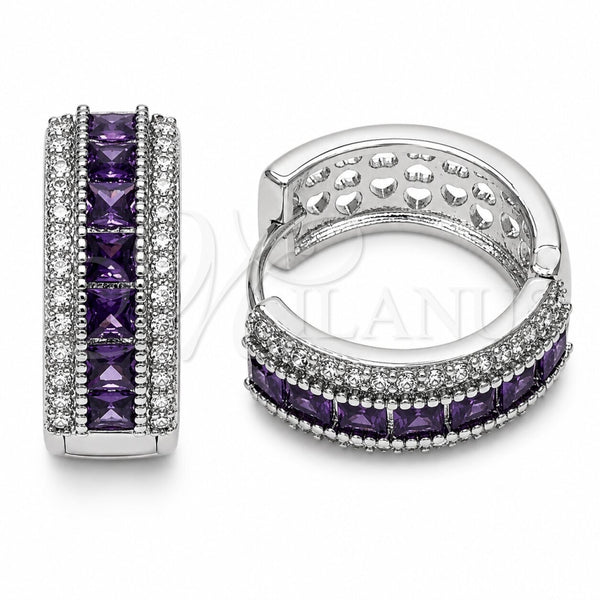 Argolla Huggie 02.267.0097.10.20 Rodio Laminado, Diseño de Cluster, con Zirconia Cubica Amatista y Blanca, Pulido, Rodinado