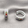 Argolla Huggie 02.267.0097.11.20 Rodio Laminado, Diseño de Cluster, con Zirconia Cubica Multicolor y Blanca, Pulido, Rodinado