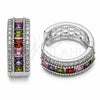 Argolla Huggie 02.267.0097.11.20 Rodio Laminado, Diseño de Cluster, con Zirconia Cubica Multicolor y Blanca, Pulido, Rodinado