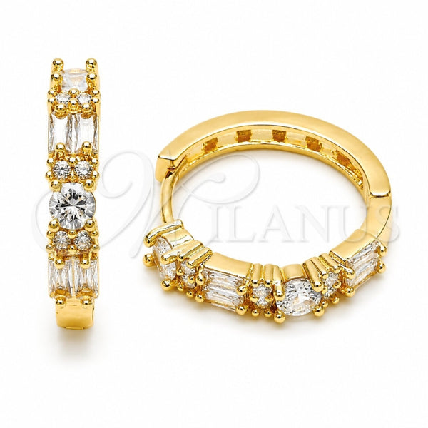 Argolla Huggie 02.267.0098.22 Oro Laminado, Diseño de Baguette, con Zirconia Cubica Blanca, Pulido, Tono Dorado