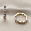 Argolla Huggie 02.267.0098.3.22 Oro Laminado, Diseño de Baguette, con Zirconia Cubica Amatista y Blanca, Pulido, Tono Dorado