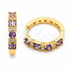 Argolla Huggie 02.267.0098.3.22 Oro Laminado, Diseño de Baguette, con Zirconia Cubica Amatista y Blanca, Pulido, Tono Dorado