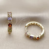 Argolla Huggie 02.267.0098.4.22 Oro Laminado, Diseño de Baguette, con Zirconia Cubica Multicolor y Blanca, Pulido, Tono Dorado