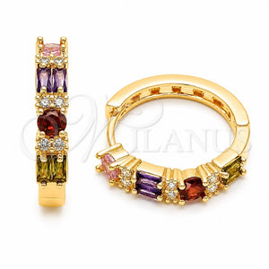 Argolla Huggie 02.267.0098.4.22 Oro Laminado, Diseño de Baguette, con Zirconia Cubica Multicolor y Blanca, Pulido, Tono Dorado