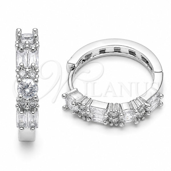 Argolla Huggie 02.267.0098.5.22 Rodio Laminado, Diseño de Baguette, con Zirconia Cubica Blanca, Pulido, Rodinado