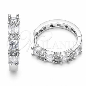 Argolla Huggie 02.267.0098.5.22 Rodio Laminado, Diseño de Baguette, con Zirconia Cubica Blanca, Pulido, Rodinado