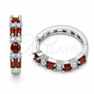 Argolla Huggie 02.267.0098.6.22 Rodio Laminado, Diseño de Baguette, con Zirconia Cubica Granate y Blanca, Pulido, Rodinado