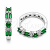 Argolla Huggie 02.267.0098.7.22 Rodio Laminado, Diseño de Baguette, con Zirconia Cubica Verde y Blanca, Pulido, Rodinado