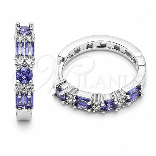 Argolla Huggie 02.267.0098.8.22 Rodio Laminado, Diseño de Baguette, con Zirconia Cubica Amatista y Blanca, Pulido, Rodinado