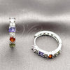Argolla Huggie 02.267.0098.9.22 Rodio Laminado, Diseño de Baguette, con Zirconia Cubica Multicolor y Blanca, Pulido, Rodinado