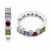 Argolla Huggie 02.267.0098.9.22 Rodio Laminado, Diseño de Baguette, con Zirconia Cubica Multicolor y Blanca, Pulido, Rodinado