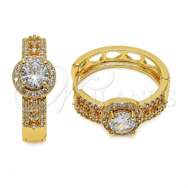 Argolla Huggie 02.267.0099.25 Oro Laminado, Diseño de Cluster, con Zirconia Cubica Blanca y Micro Pave Blanca, Pulido, Tono Dorado