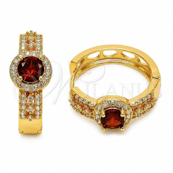 Argolla Huggie 02.267.0099.1.25 Oro Laminado, Diseño de Cluster, con Zirconia Cubica Granate y Micro Pave Blanca, Pulido, Tono Dorado