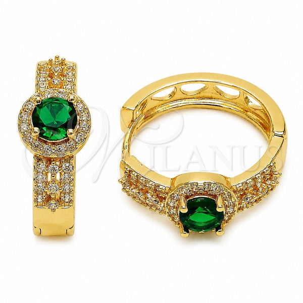 Argolla Huggie 02.267.0099.2.25 Oro Laminado, Diseño de Cluster, con Zirconia Cubica Verde y Micro Pave Blanca, Pulido, Tono Dorado
