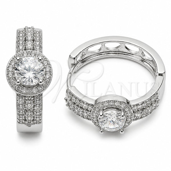 Argolla Huggie 02.267.0099.5.25 Rodio Laminado, Diseño de Cluster, con Zirconia Cubica Blanca y Micro Pave Blanca, Pulido, Rodinado