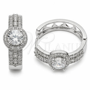 Argolla Huggie 02.267.0099.5.25 Rodio Laminado, Diseño de Cluster, con Zirconia Cubica Blanca y Micro Pave Blanca, Pulido, Rodinado