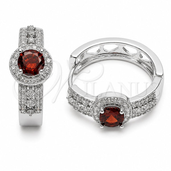 Argolla Huggie 02.267.0099.6.25 Rodio Laminado, Diseño de Cluster, con Zirconia Cubica Granate y Micro Pave Blanca, Pulido, Rodinado