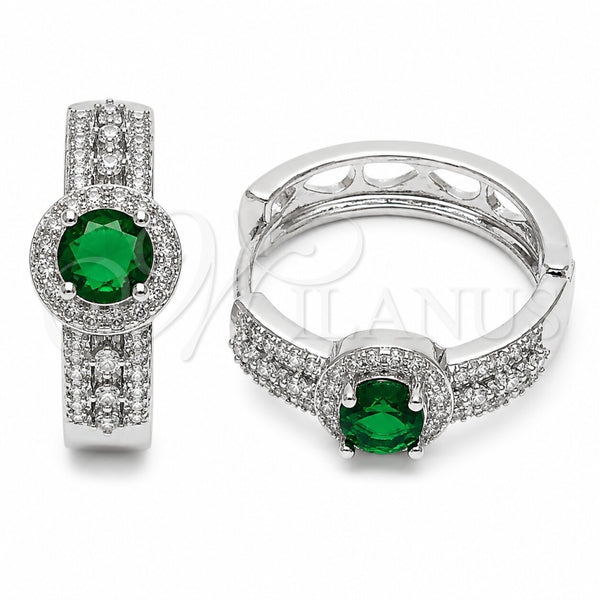 Argolla Huggie 02.267.0099.7.25 Rodio Laminado, Diseño de Cluster, con Zirconia Cubica Verde y Micro Pave Blanca, Pulido, Rodinado