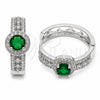 Argolla Huggie 02.267.0099.7.25 Rodio Laminado, Diseño de Cluster, con Zirconia Cubica Verde y Micro Pave Blanca, Pulido, Rodinado