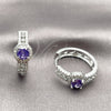 Argolla Huggie 02.267.0099.8.25 Rodio Laminado, Diseño de Cluster, con Zirconia Cubica Amatista y Micro Pave Blanca, Pulido, Rodinado