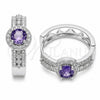 Argolla Huggie 02.267.0099.8.25 Rodio Laminado, Diseño de Cluster, con Zirconia Cubica Amatista y Micro Pave Blanca, Pulido, Rodinado