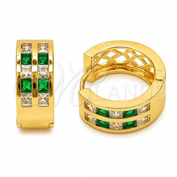 Argolla Huggie 02.267.0100.2.16 Oro Laminado, con Zirconia Cubica Verde y Blanca, Pulido, Tono Dorado