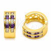 Argolla Huggie 02.267.0100.3.16 Oro Laminado, con Zirconia Cubica Amatista y Blanca, Pulido, Tono Dorado