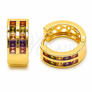 Argolla Huggie 02.267.0100.4.16 Oro Laminado, con Zirconia Cubica Multicolor, Pulido, Tono Dorado