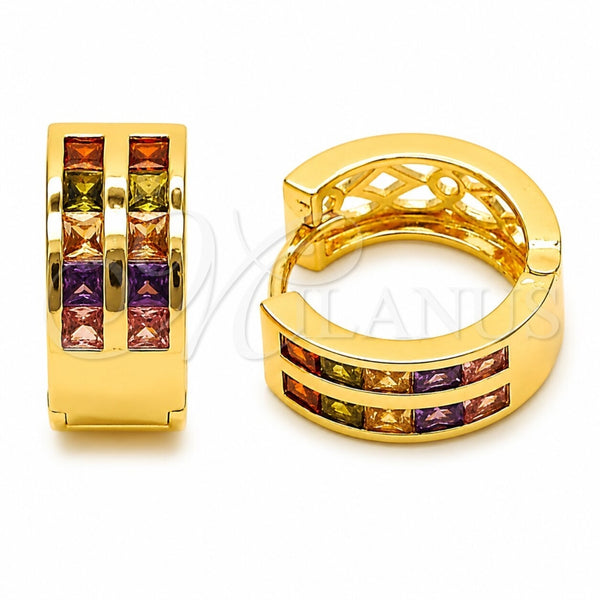 Argolla Huggie 02.267.0100.4.16 Oro Laminado, con Zirconia Cubica Multicolor, Pulido, Tono Dorado