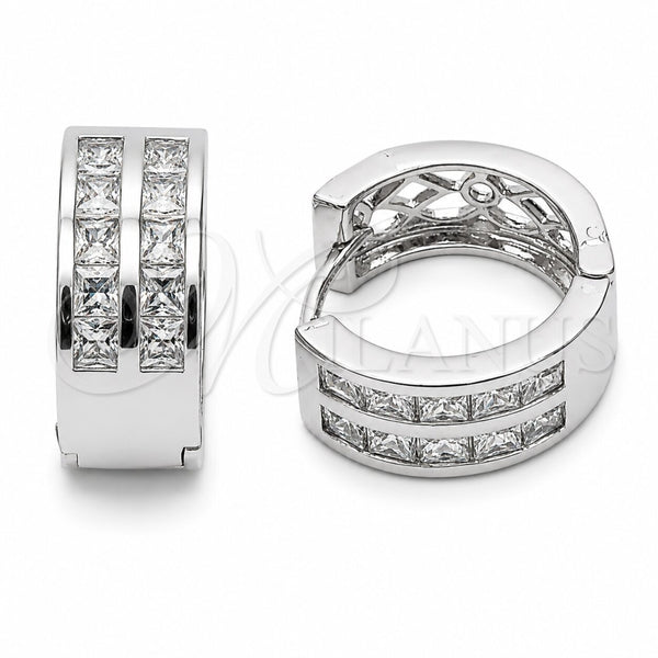 Argolla Huggie 02.267.0100.5.16 Rodio Laminado, con Zirconia Cubica Blanca, Pulido, Rodinado