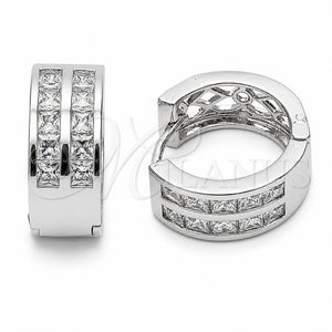 Argolla Huggie 02.267.0100.5.16 Rodio Laminado, con Zirconia Cubica Blanca, Pulido, Rodinado