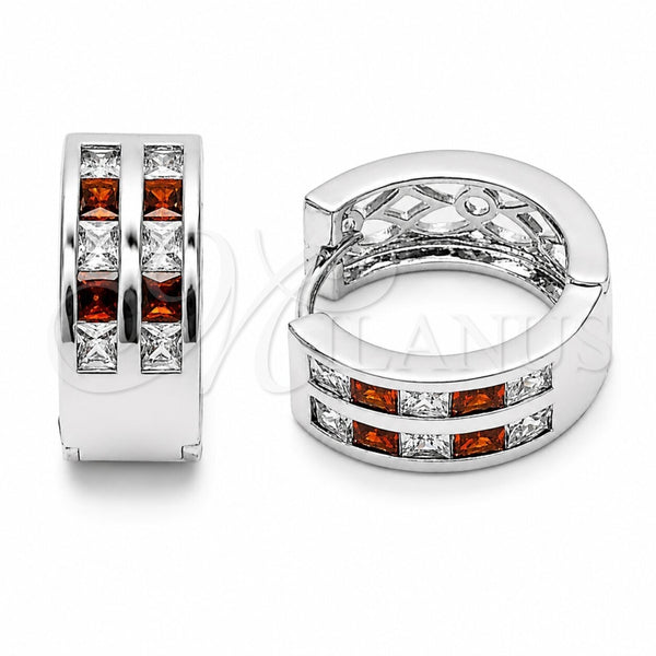 Argolla Huggie 02.267.0100.6.16 Rodio Laminado, con Zirconia Cubica Granate y Blanca, Pulido, Rodinado