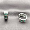 Argolla Huggie 02.267.0100.7.16 Rodio Laminado, con Zirconia Cubica Verde y Blanca, Pulido, Rodinado