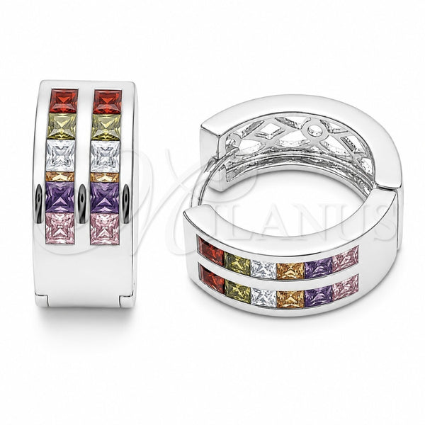 Argolla Huggie 02.267.0100.9.16 Rodio Laminado, con Zirconia Cubica Multicolor, Pulido, Rodinado